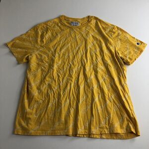 Champion All‎ Over Print T Shirt Yellow Short Sleeve Adult Size 2XL Casual S19